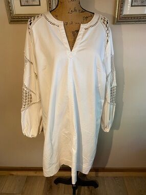 LOFT Women’s XL Crochet Lace Detail Long Sleeve Shift Dress Off White